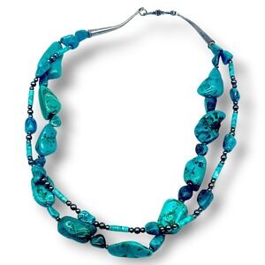 Turquoise Nugget Necklace Double Strand Native American Statement Piece